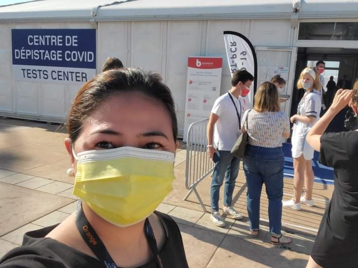 The columnist at Esplanade Pantiero for the Covid-19 RT-PCR Test held every two days to ensure the safety of all Cannes Film Festival attendees.jpg